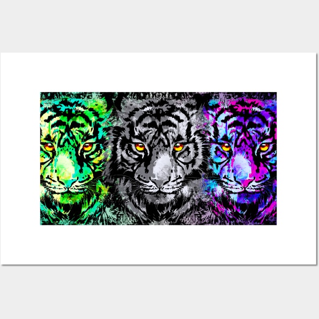 Colorful Tiger Illustration - Cool Tiger Heads - Tiger Wall Art by BigWildKiwi